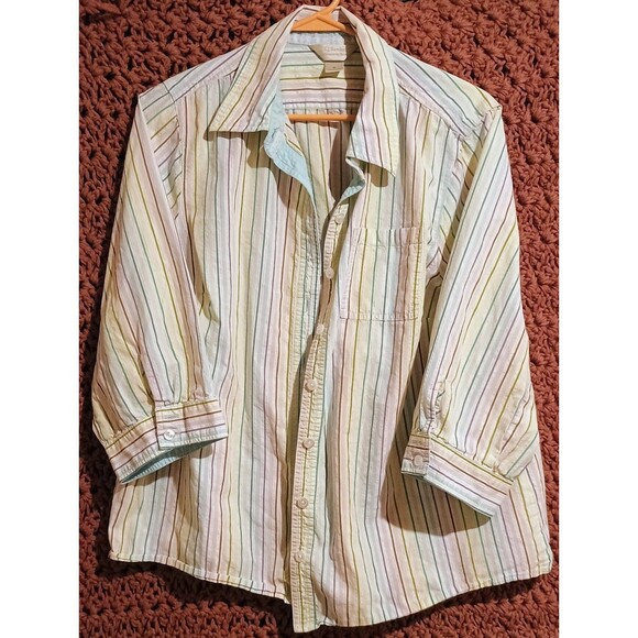 CJ Banks Womens Button Up Striped Blouse Top 1X Multicolor 3/4 Sleeve - Picture 1 of 7
